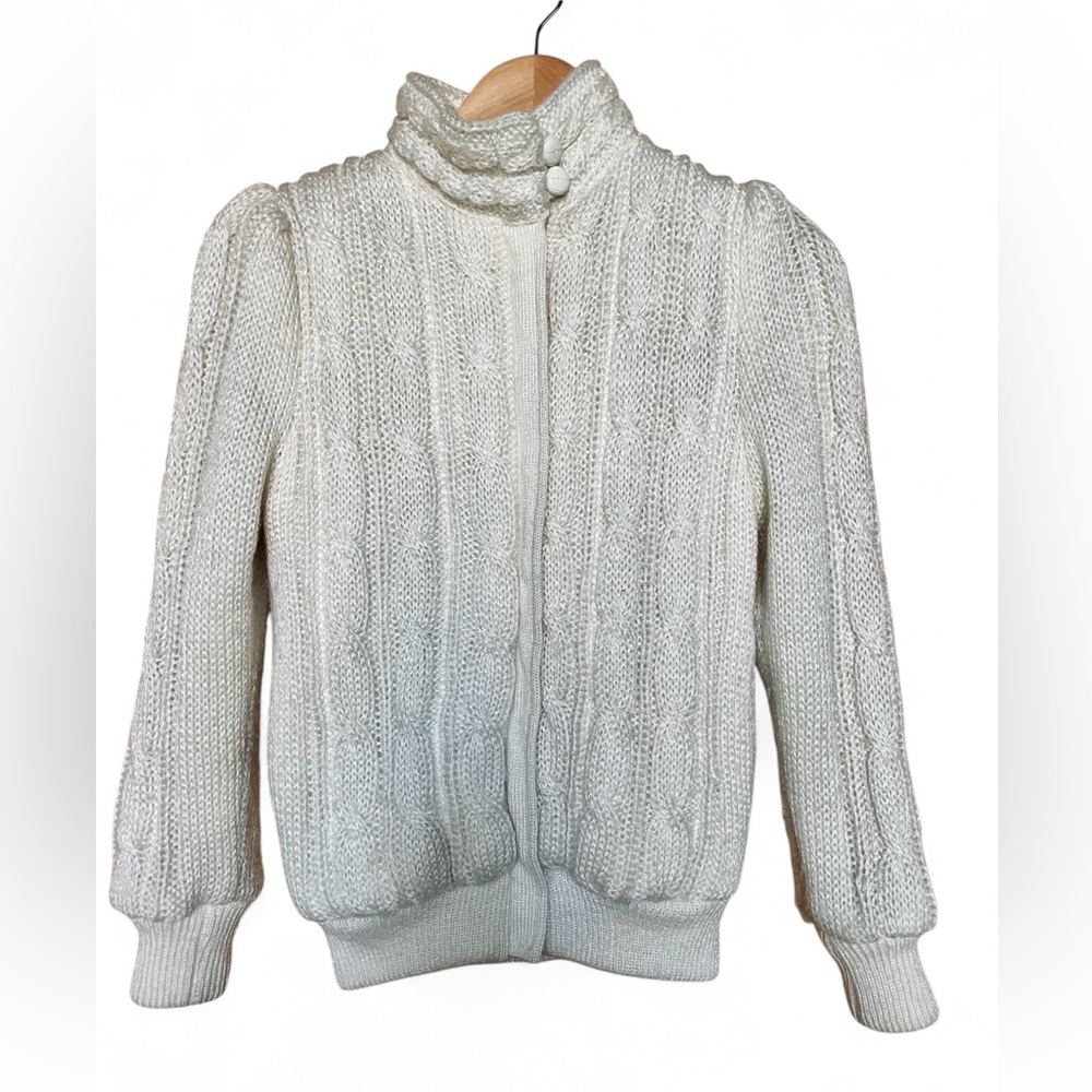 Vintage 80s Ivory Cable Knit Bomber Jacket